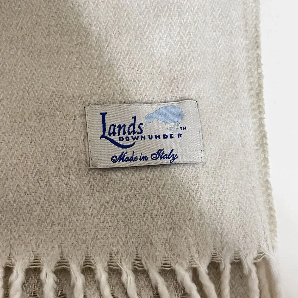 Lands Downunder Italian Herringbone Fringed Cream Throw Blanket Soft Italy